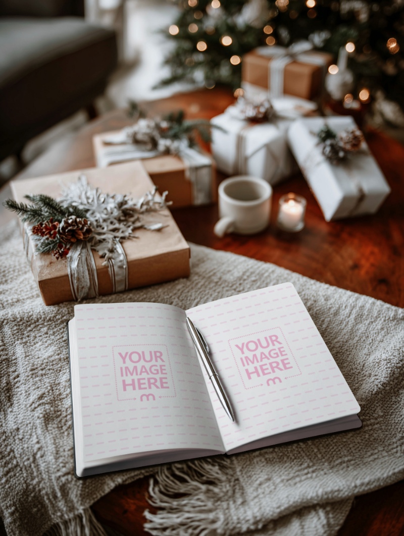 Book Page Mockup on Isolated Background for Christmas Reading preview image