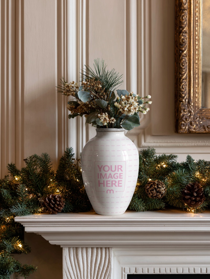 Flower Vase Mockup with Christmas Elements for Festive Décor preview image