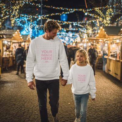 Sweatshirt Mockup for Father and Daughter in Christmas Outdoor