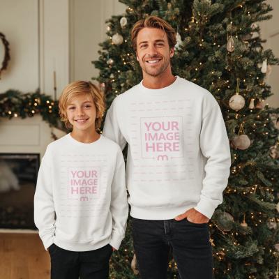 Sweatshirt Mockup for Father and Son in Christmas Living Room
