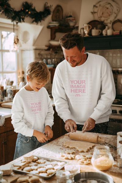 Sweatshirt Mockup for Father and Son at Christmas Baking