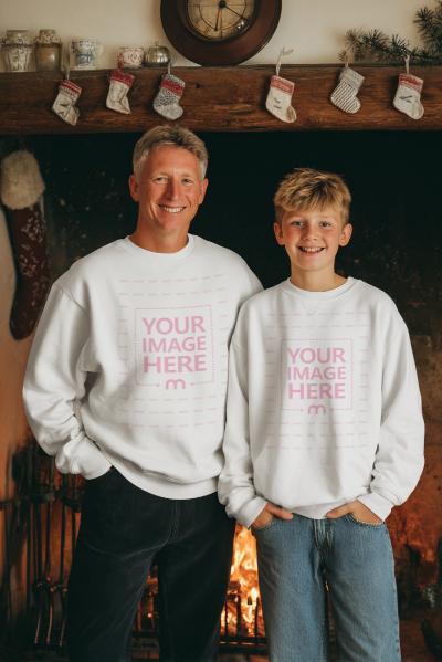 Sweatshirt Mockup In Christmas Themed with Father and Son