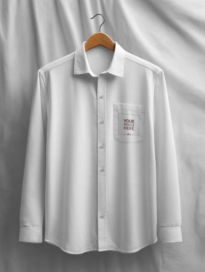 Shirt Pocket Logo Mockup Hanging on Hanger for Retail Branding