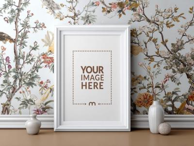 Photo Frame Mockup on Printed Wall Background