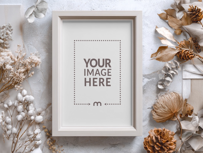 Photo Frame Mockup on Wall with Dried Florals preview image