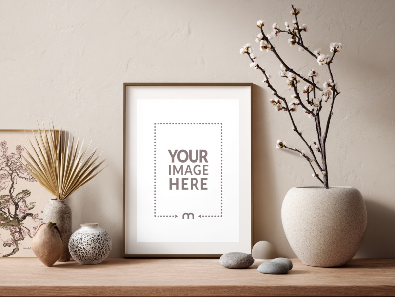 Photo Frame Mockup with Floral Background for Elegant Wall Display preview image