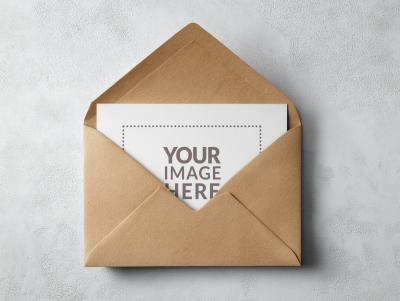 Postcard Mockup Inside Brown Envelope for Handwritten Stationery