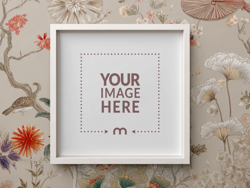 Square Photo Frame Mockup on Printed Wall for Creative Decor preview image