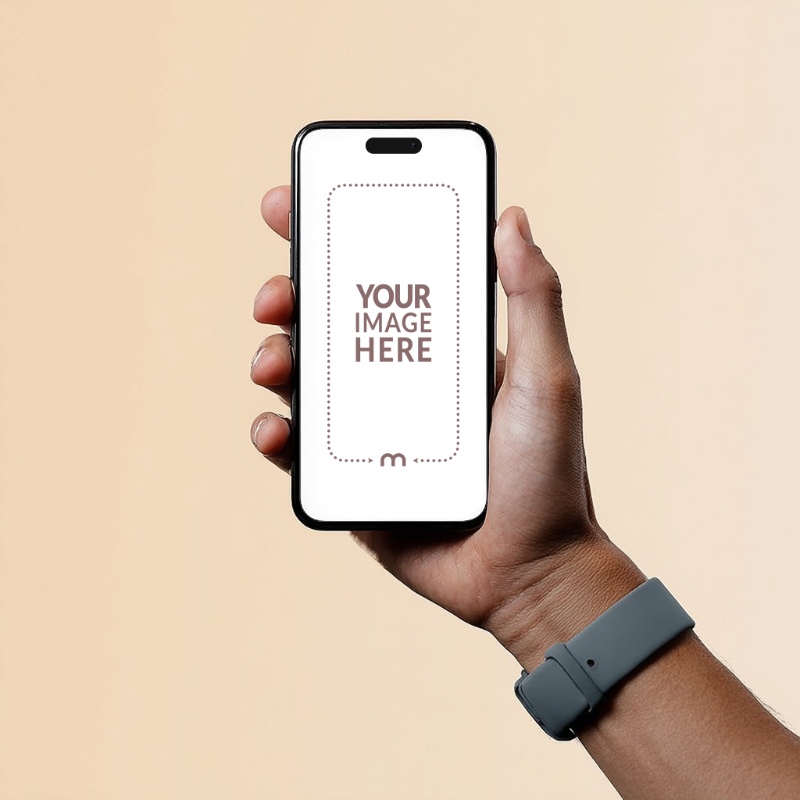 iPhone Mockup Generator in Hand with Neutral Wall Background preview image