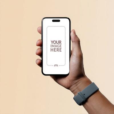 iPhone Mockup Generator in Hand with Neutral Wall Background