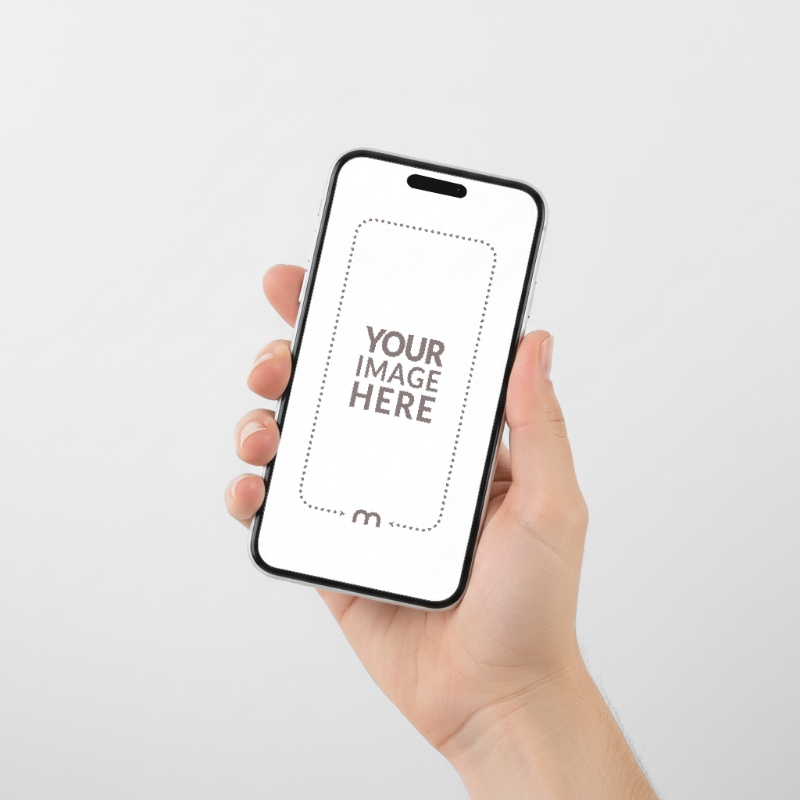 iPhone Mockup Generator in Hand with Beige Neutral Background preview image