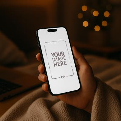iPhone 17 Pro Max Mockup Generator in Hand at Night on Bed