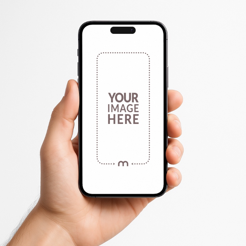 iPhone Mockup Generator in Hand with Bright White Studio Background preview image