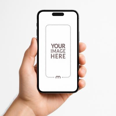 iPhone Mockup Generator in Hand with Bright White Studio Background