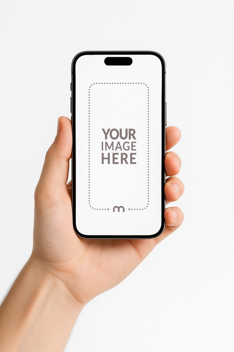 iPhone Mockup Generator in Hand with Bright Studio White Background preview image
