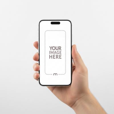 iPhone Mockup Generator in Hand Against a White Backdrop