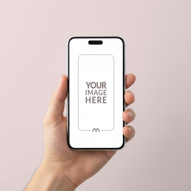 iPhone Mockup Generator in Hand with Neutral Grey Toned Background preview image