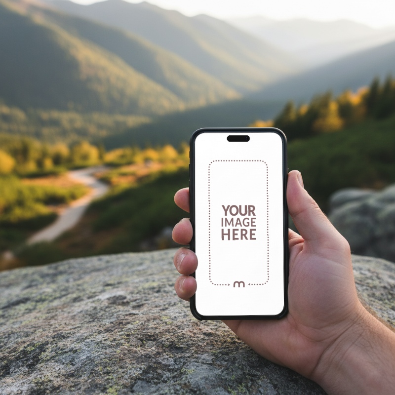 iPhone Mockup Generator in Hand with Natural Outdoor Scenery preview image