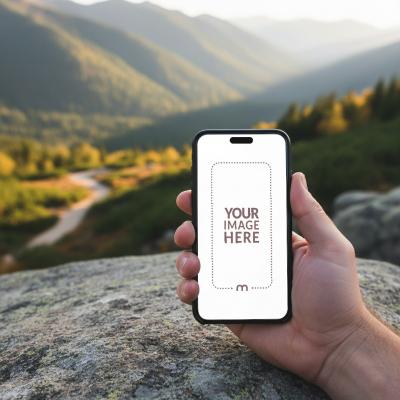 iPhone Mockup Generator in Hand with Natural Outdoor Scenery