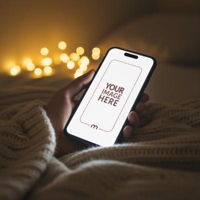 iPhone Mockup Generator in Hand at Nighttime While Scrolling