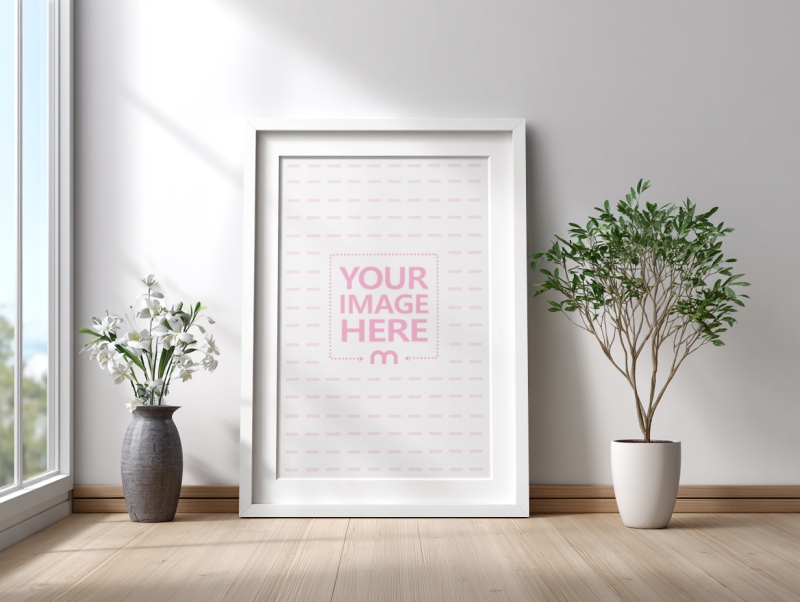 Canvas Mockup by Window with Soft Natural Light and Wooden Flooring preview image