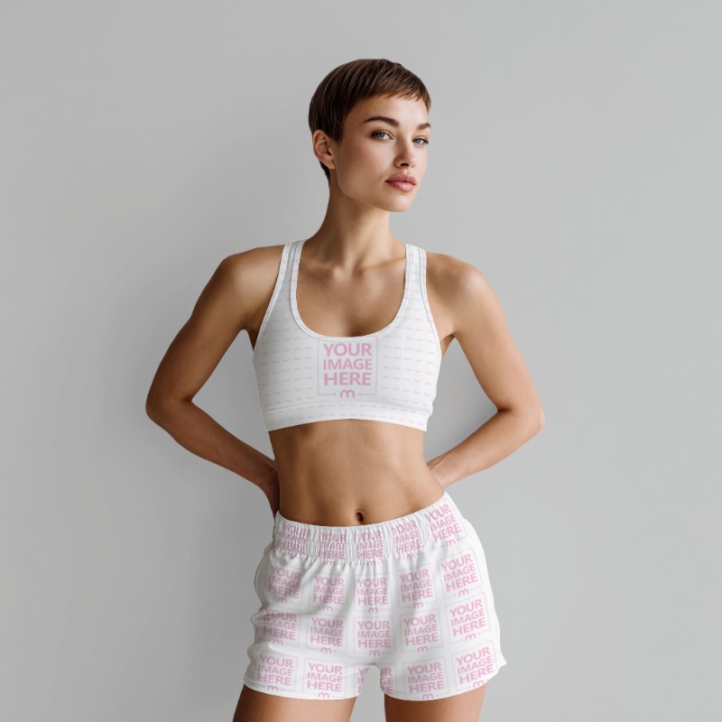 Sports Bra and Pants Mockup with Model in Clean Minimal Background preview image