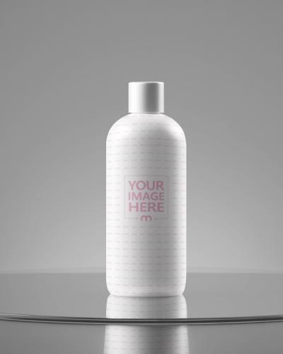 Bottle Mockup with Reflection on Clean Gray Studio Background