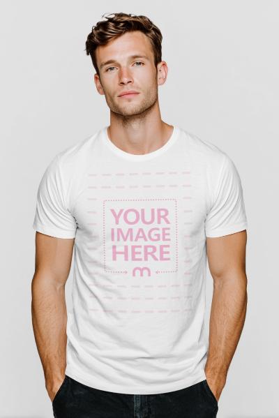 T-Shirt Mockup on Male Model Against Neutral Background