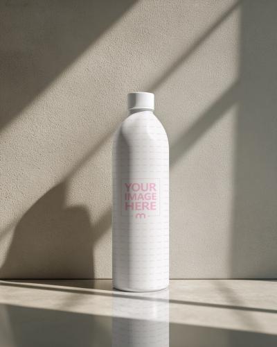 Bottle Mockup with Shadows and Orange Light on Textured Surface