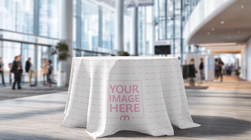 Table Cloth Mockup Covering Table in Large Interior Hall preview image