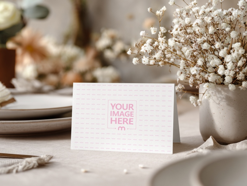 Name Card Mockup Standing on Table with Dining Arrangement preview image