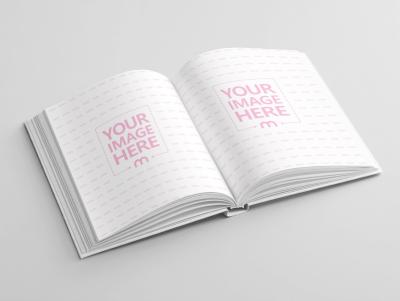 Open Book Page Mockup on White Background with Studio Lighting