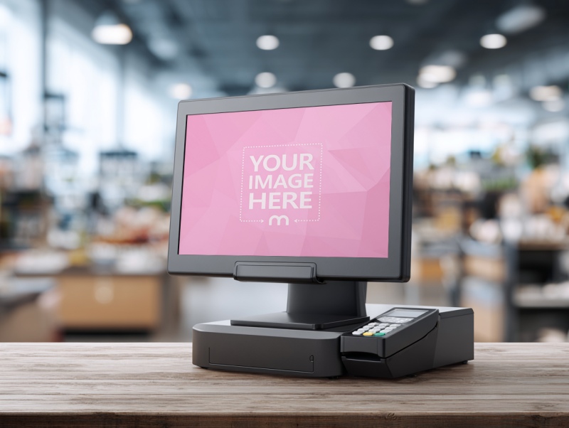 POS Screen Monitor Mockup in Retail Shop Background preview image