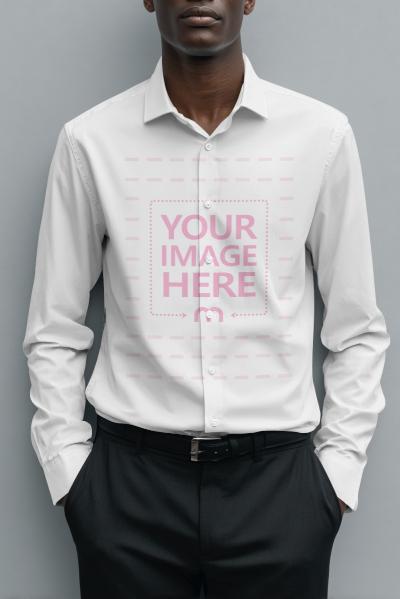 Buttoned Shirt Mockup with Man Posing in Minimal Background