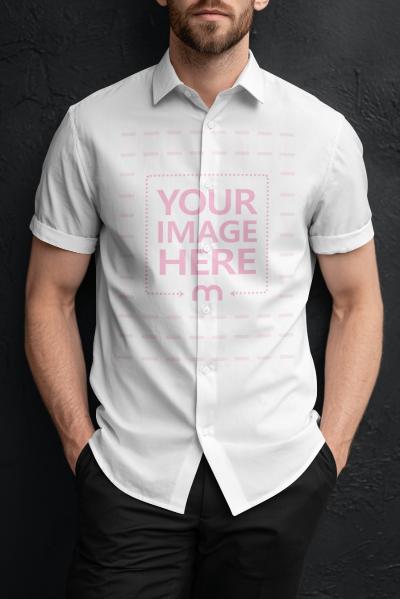 Buttoned Shirt Mockup with Man Against Black Background
