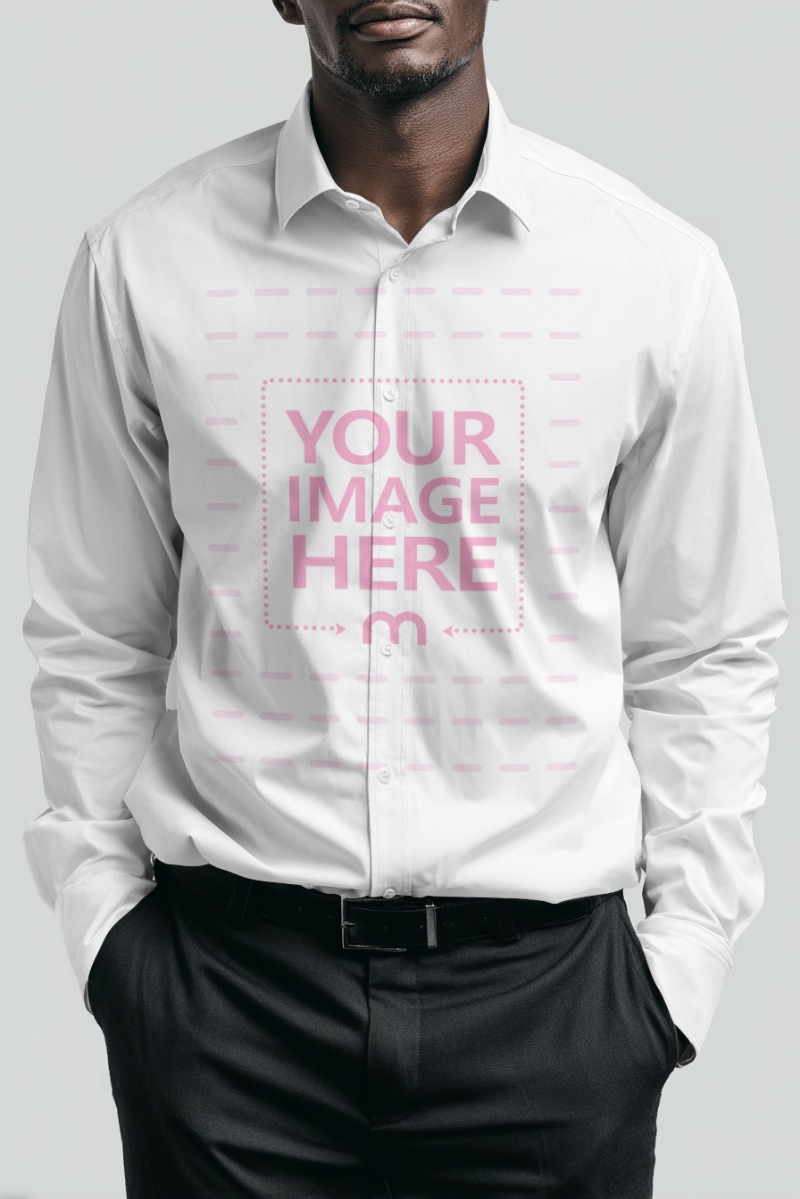 Buttoned Shirt Mockup with Man Posing in Studio Light preview image