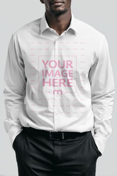 Buttoned Shirt Mockup with Man Posing in Studio Light