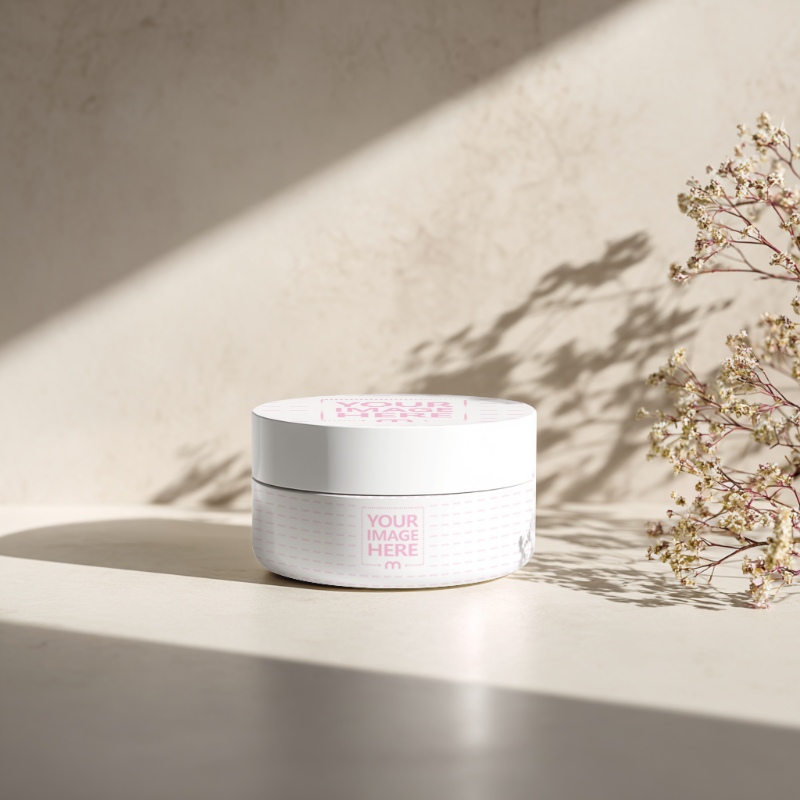 Cosmetics Bottle Mockup with Orange Hue and Small Plant Accent preview image