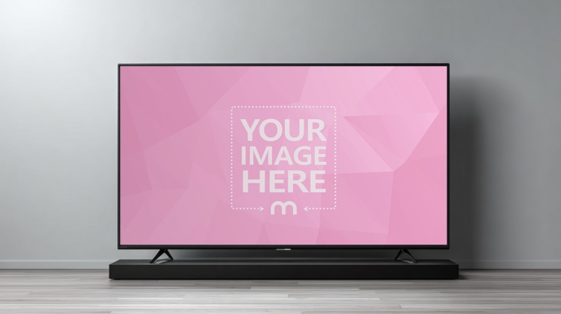 TV Screen Mockup on Wooden Floor Against a White Wall preview image