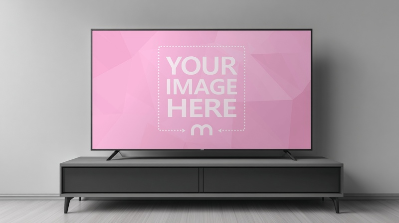 TV Mockup on Console Table in Modern Living Room Setting preview image