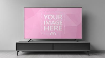 TV Mockup on Console Table in Modern Living Room Setting