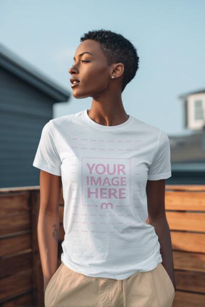 T-Shirt Mockup with African Woman in Natural Outdoor