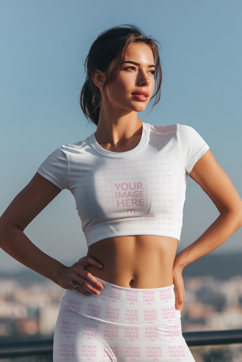 Sportswear Mockup with Woman in Outdoor Scene preview image