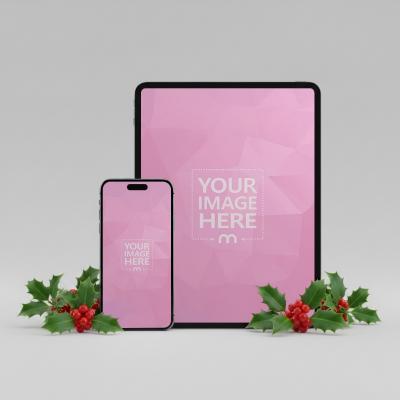 Tablet and Phone Mockup with Leaves and Fruit in a Natural Minimal Setup