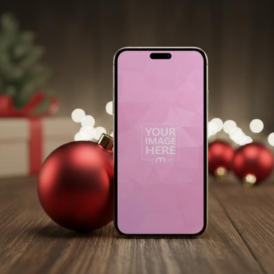 Close-up iPhone Mockup with Ornament in Minimal Festive Scene