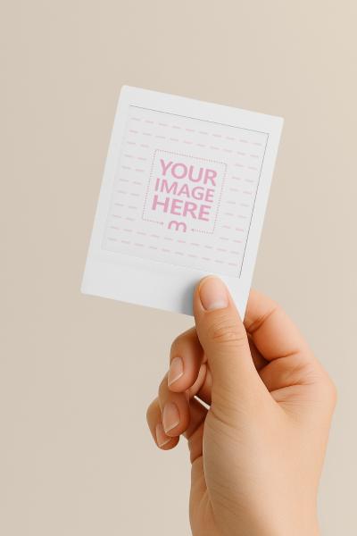 Polaroid Photo Mockup Held by Hand on Editable Background