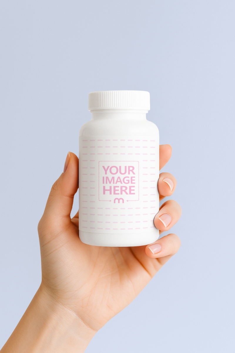 Bottle Label Mockup Held by Hand on Clean Background preview image