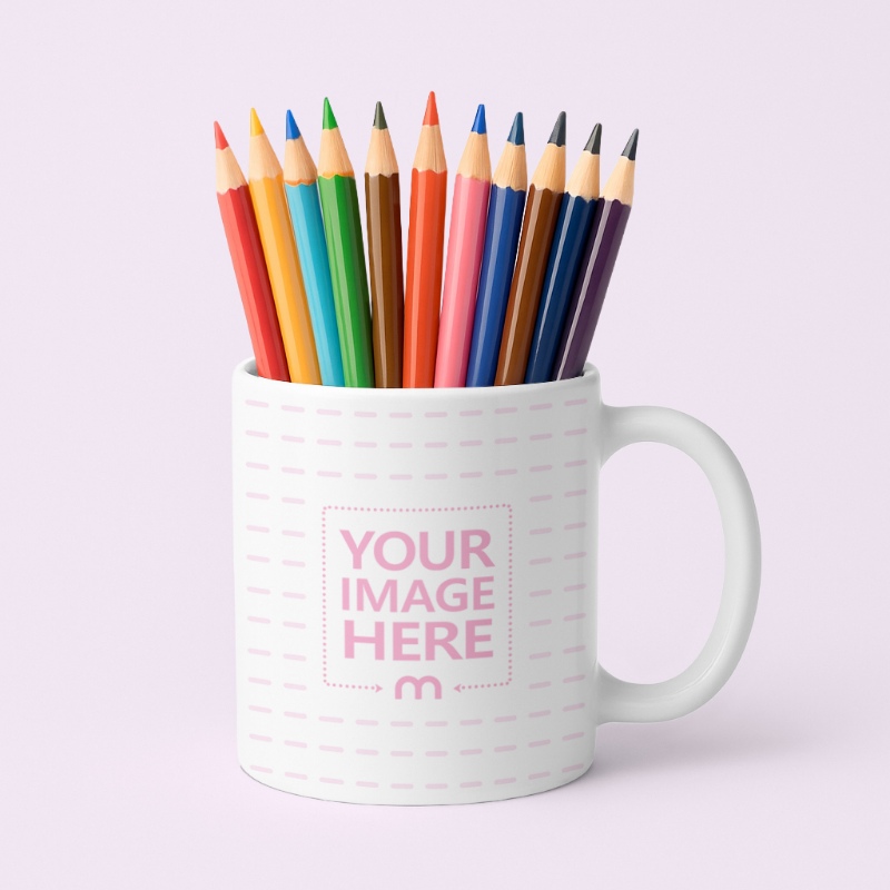 Mug with Colored Pencils Mockup on Editable Background preview image