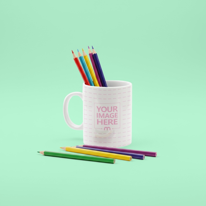 Mug with Pencils Mockup on Soft Light Background preview image