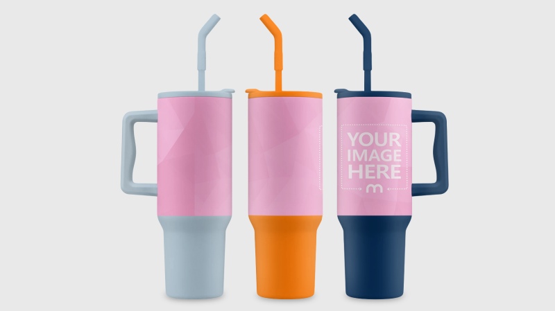 Three Tumblers Showcase Mockup PSD - Fully Customizable preview image